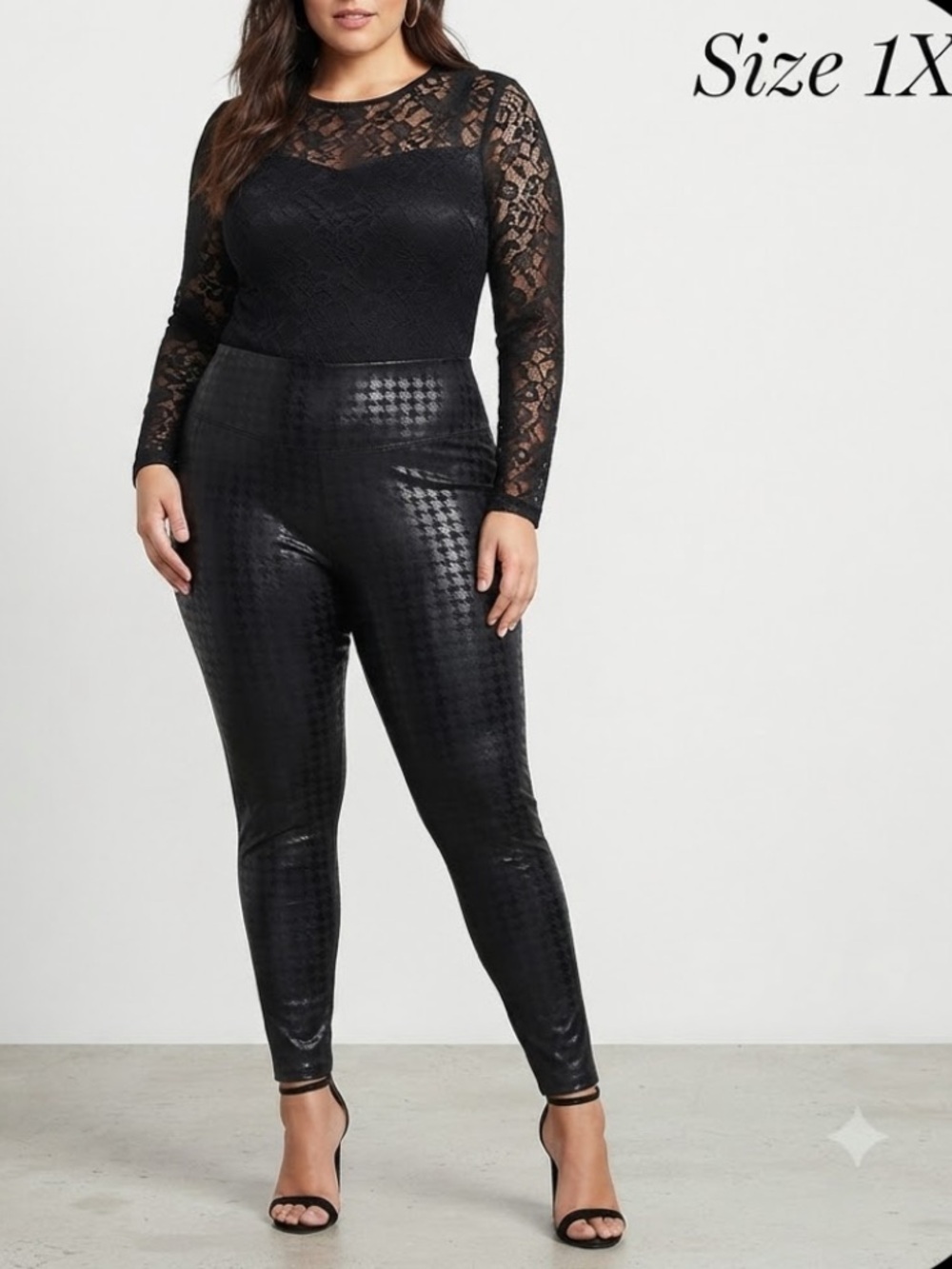 BNWT TORRID High-Rise Black Faux Leather Houndstooth Leggings